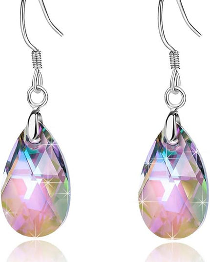 Teardrop Austrian Crystal Drop Dangle Earrings for Women 925 Sterling Silver Hook Hypoallergenic Jewelry