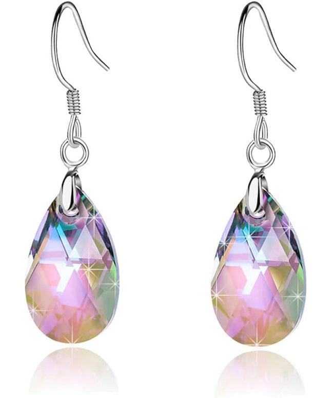 Teardrop Austrian Crystal Drop Dangle Earrings for Women 925 Sterling Silver Hook Hypoallergenic Jewelry