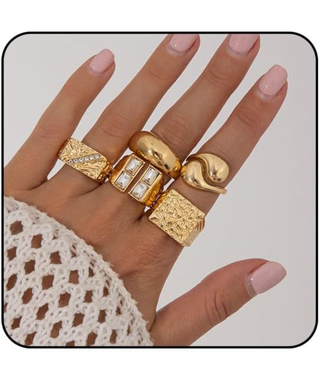 Rings for Women Adjustable Chunky Rings Set Vintage Wide Colorful Flower Stackable Ring for Women Thick Statement Ring Chunky Jewlery