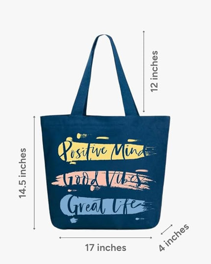 Ecoright Aesthetic Canvas Tote Bag for Women Large Zipper Tote Bags with Pocket, Womens Tote Bag for Yoga, Work, Beach