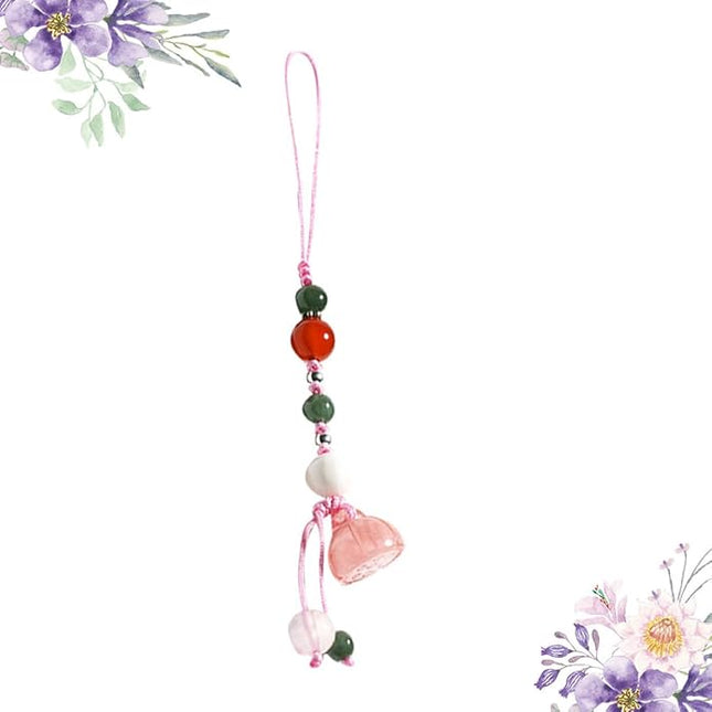 Jade Agate Phone Strap Car Key Pendant for Women Natural Stone Lotus Phone Lanyard Short Cellphone Chain Pink Color for Decoration