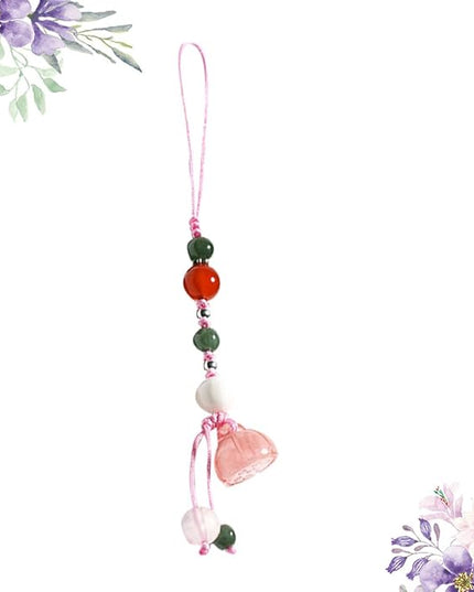 Jade Agate Phone Strap and Car Key Pendant for Women, Natural Stone Material, Pink Color, Short Phone Lanyard Charm Suitable for Cellphone Decoration and Accessories
