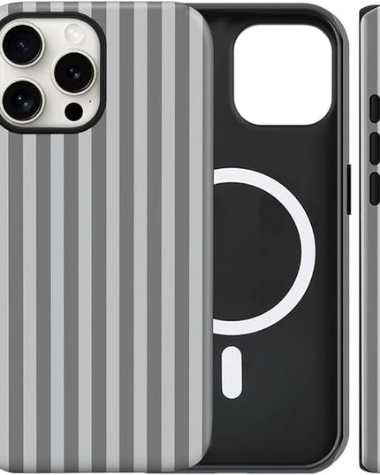 Magnetic for iPhone 14 Pro Case Cute Stripes Phone Case, Shockproof Slim TPU and Hard PC Protective Phone Cover Compatible with MagSafe Designed for Women Girls, Gray
