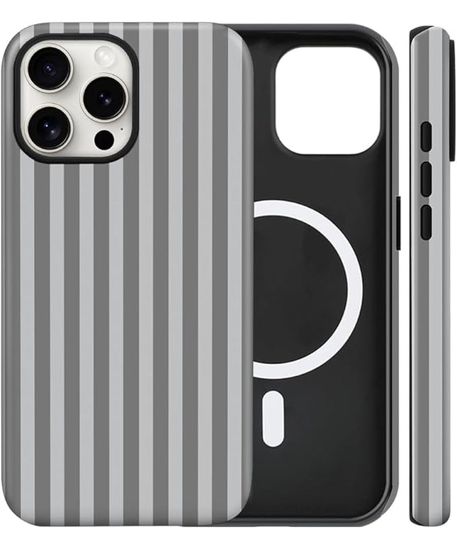 Magnetic for iPhone 11 Case Cute Stripes Phone Case, Shockproof Slim TPU and Hard PC Protective Phone Cover Compatible with MagSafe Designed for Women Girls, Gray