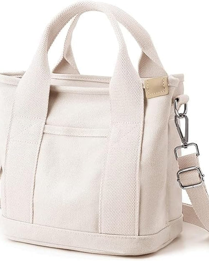 Small Tote Bag with Zipper, 2024 Canvas Multi-Pocket Crossbody Bag Shoulder Bag Satchel Hobo Bag Messenger Bag