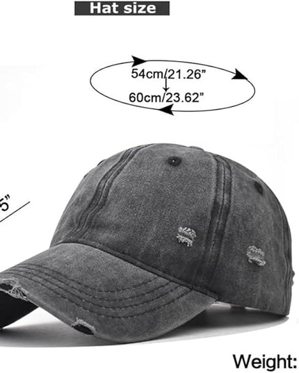 Classic Vintage Distressed Baseball Cap, Washed Cotton, Adjustable Fit