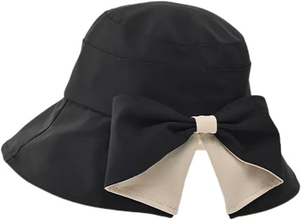 Womens Wide Brim Sun Hats UPF50+ UV Packable Beach Hat Summer Bow Decoration Bucket Cap for Travel