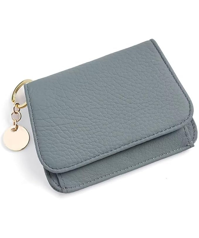 Mudono Small Wallet for Women RFID Blocking Genuine Leather Card Case Slim Tri-Fold Wallet with Zipper Pocket and Keychain