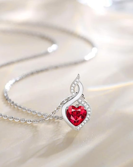 FANCIME 14K Solid White Gold Heart Birthstone Necklace with Diamond Pendent Birthday Gifts for Mom Women, Sterling Silver Chain 16" + 2" Extender