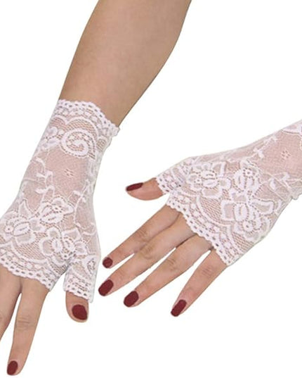 Women's Short Lace Gloves Fingerless for Driving Wedding Wrist Length Bridal Prom Gloves