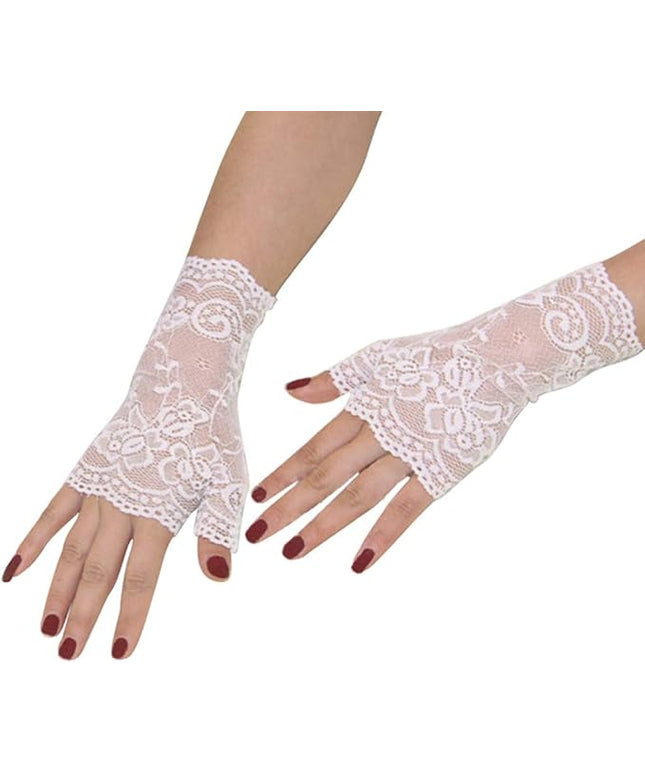 Women's Short Lace Gloves Fingerless for Driving Wedding Wrist Length Bridal Prom Gloves