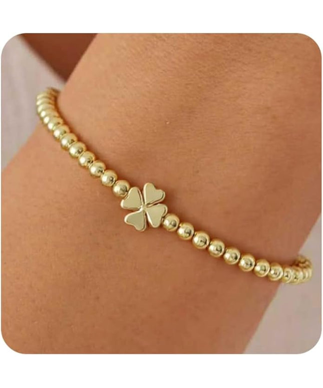 Gold Bracelets for Women 14K Gold Beaded Bracelets Stackable Bracelets for Women Gold Charm Bracelet Non Tarnish Gold Jewelry for Women Trendy