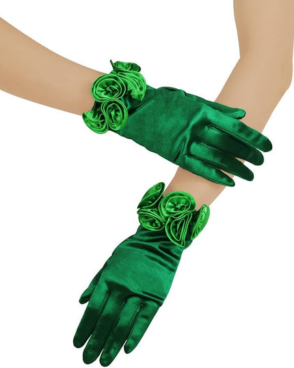 Short Satin Floral Gloves Elegant Wedding Dress Gloves for Opera Dinner Party Accessories