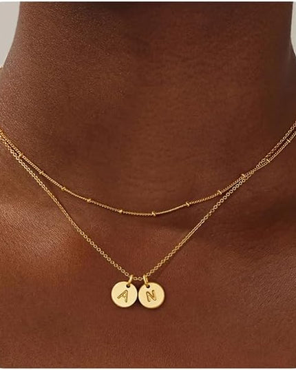 Turandoss Christmas Gifts for Grandkids - Dainty 14K Gold Plated Layered Two Letter A-Z Stack Disc Initial Necklace Trendy Birthday Personalized Gifts for Women Teen Girls Jewelry