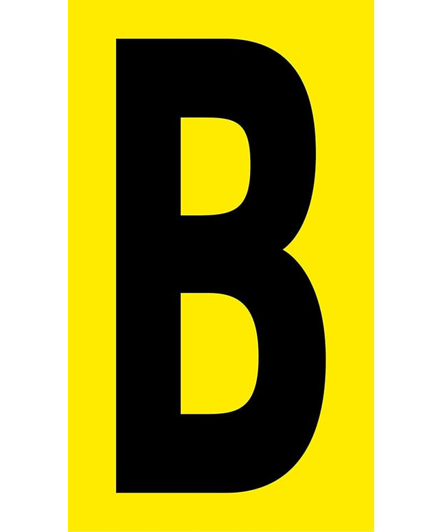 Mighty Line B Letter Alphabet Die Cut Location Markers, Large Decal Stickers for Pallet and Machinery Marking, Heavy-Duty, Peel and Stick Adhesive, Industrial Quality, 6"x10", Pack of 10, Yellow