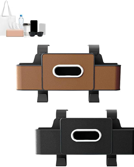 Back Seat Car Organizer,3-in-1 Car Backseat Storage Box with Cup Holder,Tissue Box,Trash Bin&Hooks,Multifunctional Waterproof Storage for Hold Phones Snacks Drinks Handbags (1, Brown+Black)