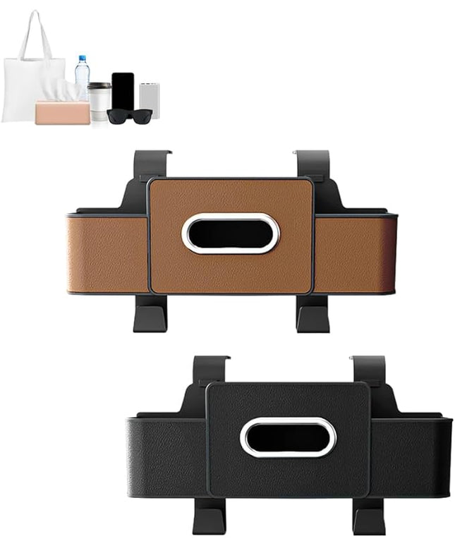 Back Seat Car Organizer,3-in-1 Car Backseat Storage Box with Cup Holder,Tissue Box,Trash Bin&Hooks,Multifunctional Waterproof Storage for Hold Phones Snacks Drinks Handbags (1, Brown+Black)