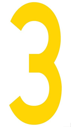 Mighty Line 3 Number Floor Markers Decal Stickers Tape, Large Die Cut Outs, Heavy-Duty, Peel and Stick Adhesive, Industrial Quality, 4.5"x10", Pack of 10