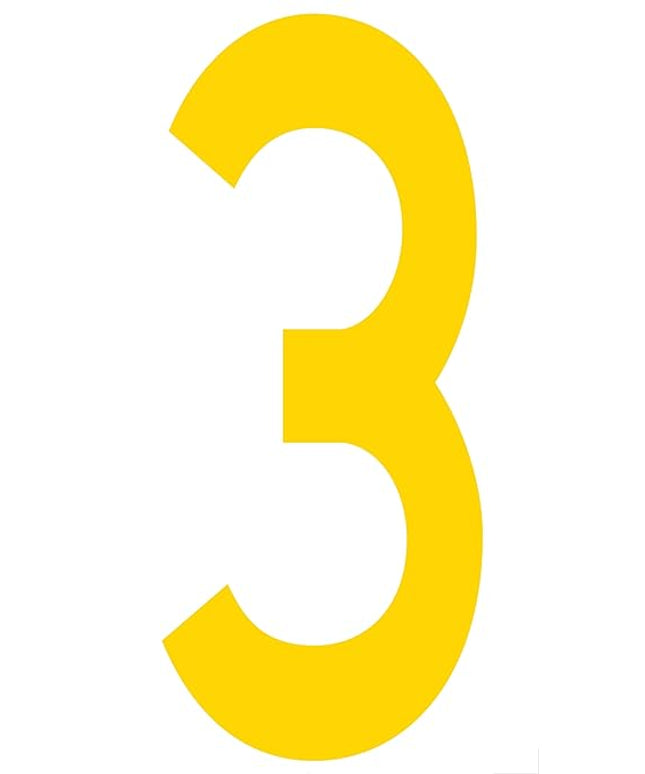Mighty Line 3 Number Floor Markers Decal Stickers Tape, Large Die Cut Outs, Heavy-Duty, Peel and Stick Adhesive, Industrial Quality, 4.5"x10", Pack of 10