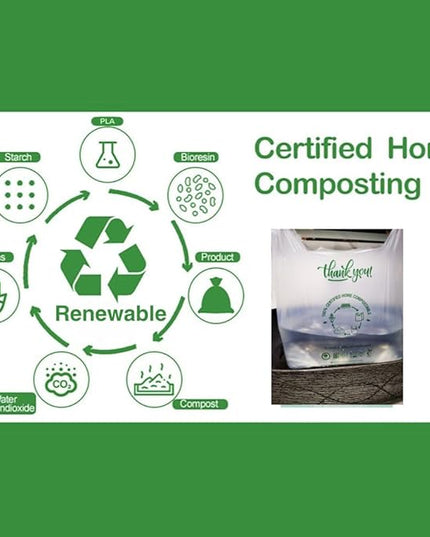 (Small) OrangeBio Certified Home Compostable Shopping Bags, 500 ct, Hold 12 lbs, 8" x 5" x 16.5", Thank You/Grocery/Take Out/T Shirt/To-Go Bags for Retail, Grocery Store
