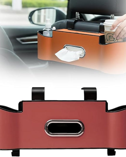Fliwos 3-in-1 Car Backseat Organizer with Cup Holder, 2026 New Car Storage Box with Hooks, Multifunctional Car Back Seat Organizer with Tissue Box, Car Storage Box for Holding Snacks and Drinks (Red)