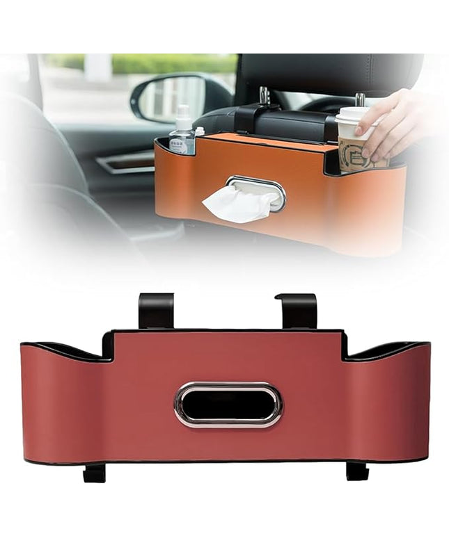 Fliwos 3-in-1 Car Backseat Organizer with Cup Holder, 2026 New Car Storage Box with Hooks, Multifunctional Car Back Seat Organizer with Tissue Box, Car Storage Box for Holding Snacks and Drinks (Red)