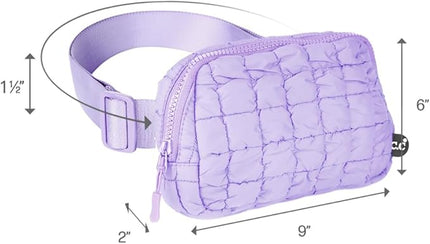 C.C Quilted Puffer Fanny Pack For Women Unisex - Daily Waist Crossbody Belt bag With Adjustable Strap (Lavender)