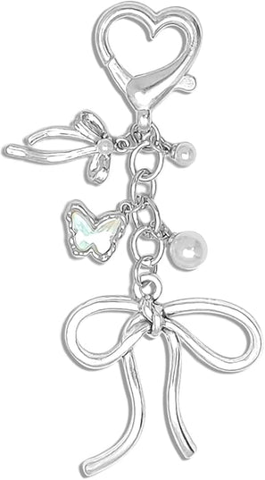 Keychain for Women Gold Bow Angel Wings KeyChains Novel Star Heart Strawberry Racket Pendants Bag Charm Key Chains