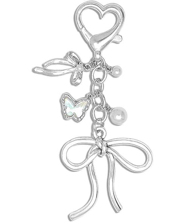 Keychain for Women Gold Bow Angel Wings KeyChains Novel Star Heart Strawberry Racket Pendants Bag Charm Key Chains