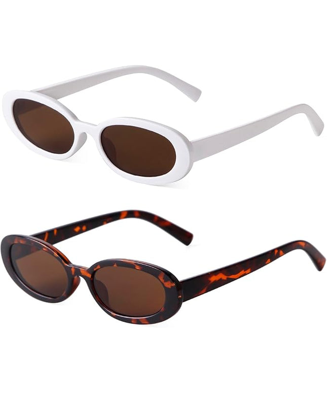 90s Sunglasses for Women Men Retro Small Oval Sunglasses