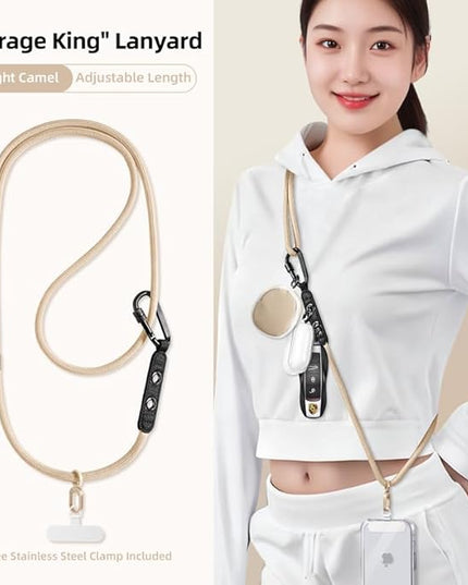 Phone Lanyard Phone Strap Crossbody with Hanging Loops 2 Tabs Adjustable Anti Theft for iPhone 17 Pro Max 16 All Phones Skin-Friendly Universal Cell Phone Neck Lanyard for Daily Outdoor Beige