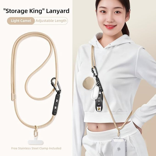 Phone Lanyard Phone Strap Crossbody with Hanging Loops 2 Tabs Adjustable Anti Theft for iPhone 17 Pro Max 16 All Phones Skin-Friendly Universal Cell Phone Neck Lanyard for Daily Outdoor Beige