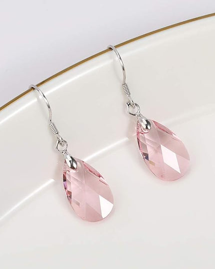 Teardrop Austrian Crystal Drop Dangle Earrings for Women 925 Sterling Silver Hook Hypoallergenic Jewelry