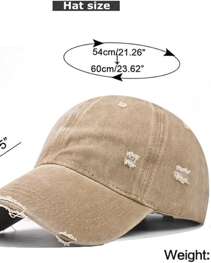 Classic Vintage Distressed Baseball Cap, Washed Cotton, Adjustable Fit