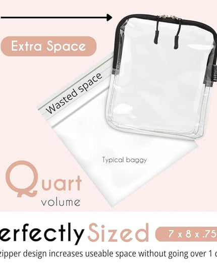 BORSALI TSA Approved Toiletry Bag - Clear Quart Size for 3-1-1 Carry On Travel - Makeup Organizer Cosmetic Pouch with Zipper - Travel Accessories - 5 Pack Colors