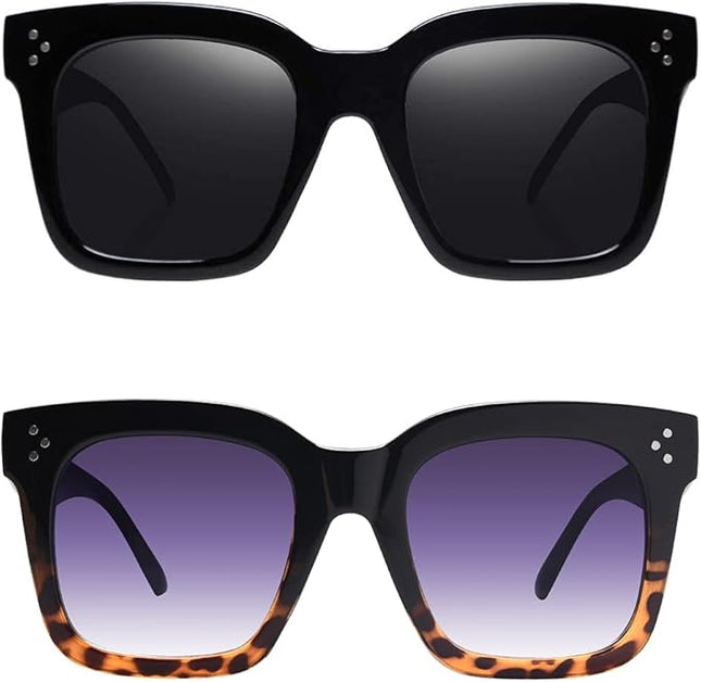 Vintage Women Oversized Sunglasses Designer Luxury Square Sun Glasses UV400 Protection Flat Lens