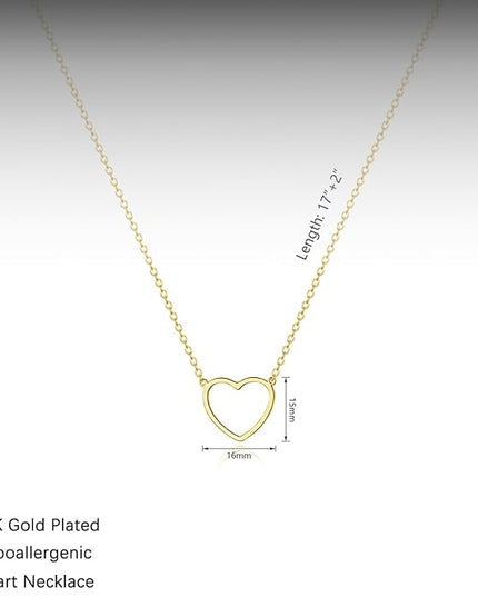 Cute Heart Necklace Dainty 18k Gold Plated Tiny Heart Pendant Choker Necklaces Small Gold Love Open Heart Chain Necklace for Women Simple Gold Necklace for Women Trendy Jewelry