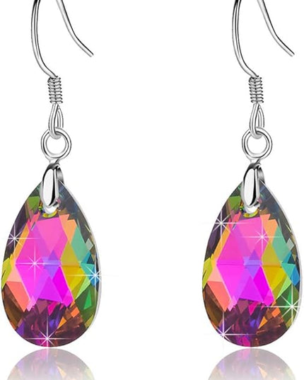 Teardrop Austrian Crystal Drop Dangle Earrings for Women 925 Sterling Silver Hook Hypoallergenic Jewelry
