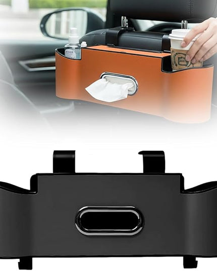 3-in-1 Car Backseat Organizer with Cup Holder, 2026 New Car Storage Box with Hooks, Multifunctional Car Back Seat Organizer with Tissue Box, Car Storage Box for Holding Snacks and Drinks (Black)