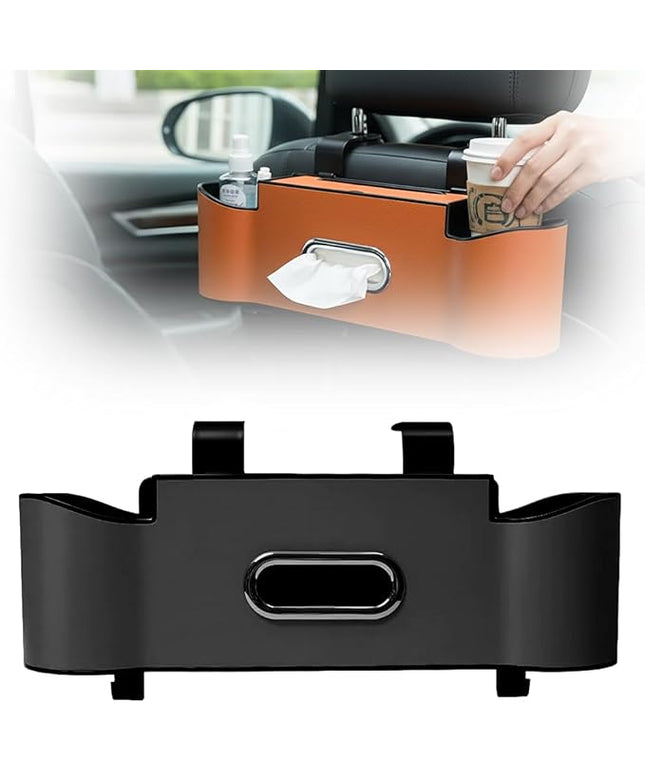 3-in-1 Car Backseat Organizer with Cup Holder, 2026 New Car Storage Box with Hooks, Multifunctional Car Back Seat Organizer with Tissue Box, Car Storage Box for Holding Snacks and Drinks (Black)