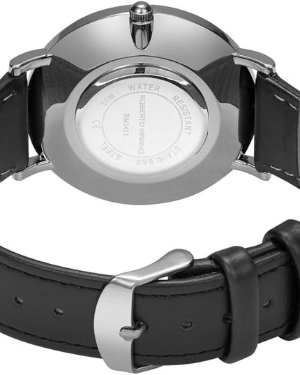 Roberto Marino RM1423 Men’s Luxury Watch – Japanese Quartz, Leather Strap, White Dial, 3 ATM Water Resistant