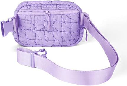 C.C Quilted Puffer Fanny Pack For Women Unisex - Daily Waist Crossbody Belt bag With Adjustable Strap (Lavender)