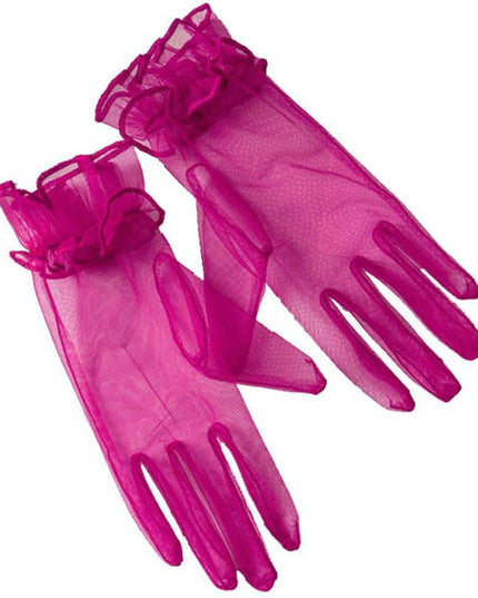Women's Summer Tulle Gloves Pleated Ruffle Full Finger Wrist Length Opera Party Gloves