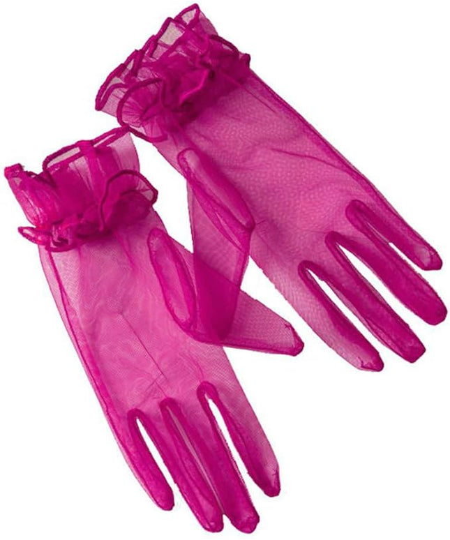 Women's Summer Tulle Gloves Pleated Ruffle Full Finger Wrist Length Opera Party Gloves