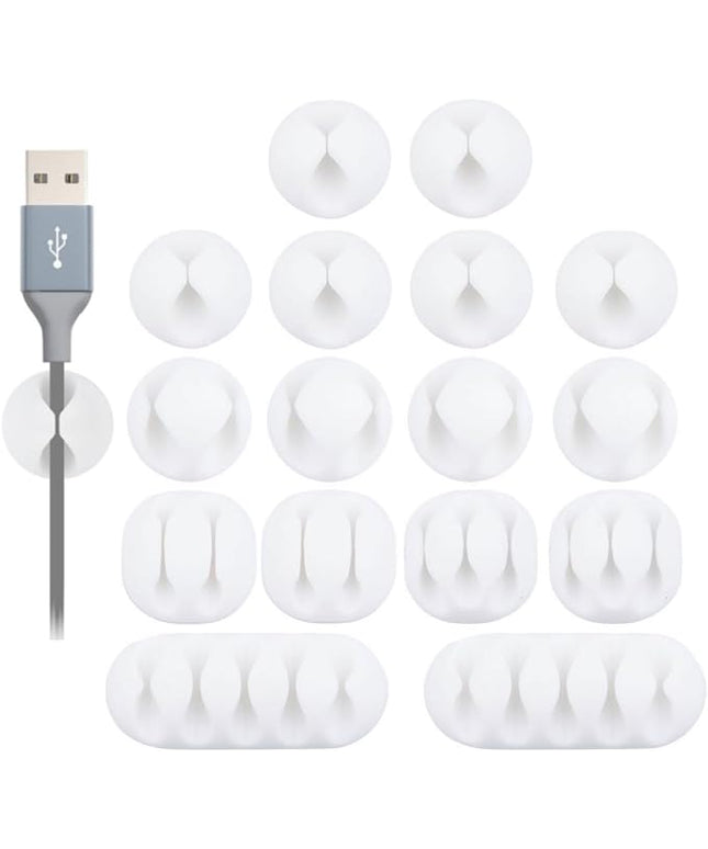 OHill Desk Cable Management Cord Organizer, 16 Pack White Self Adhesive Cord Holder Cable Clips, Ideal Cable Organizer Wire Keeper for Desk, Nightstand, Phone Charger, Computer, Home, Office, Car