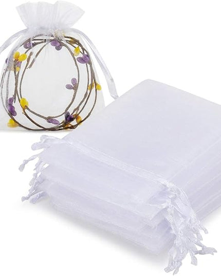HRX Package 100pcs White Organza Jewelry Bags Drawstring 3 x 4 inch, Little Mesh Gift Pouches Mini Candy Bags for Small Presents Jewelry Earrings