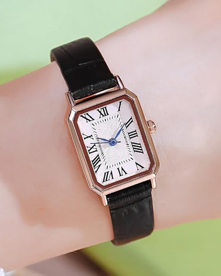 PASOY Vintage Womens Watch Analog Quartz Waterproof Ladies Watches for Women with Leather Strap Square Dial