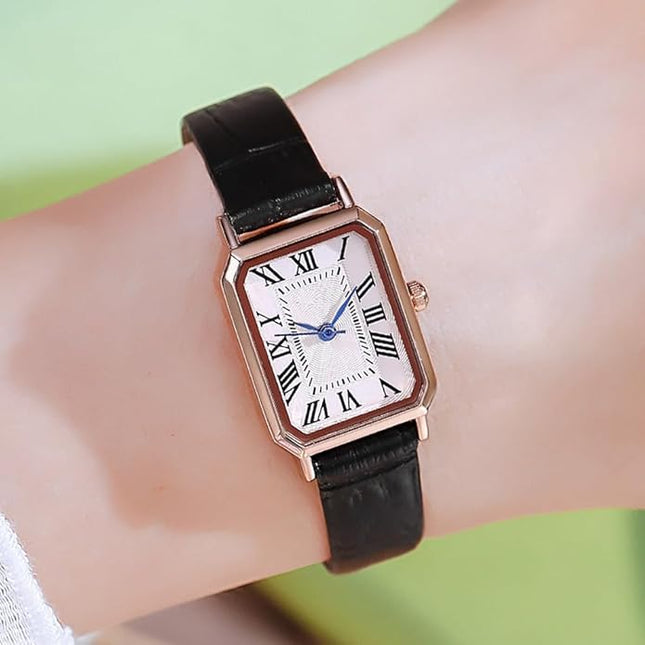 PASOY Vintage Womens Watch Analog Quartz Waterproof Ladies Watches for Women with Leather Strap Square Dial