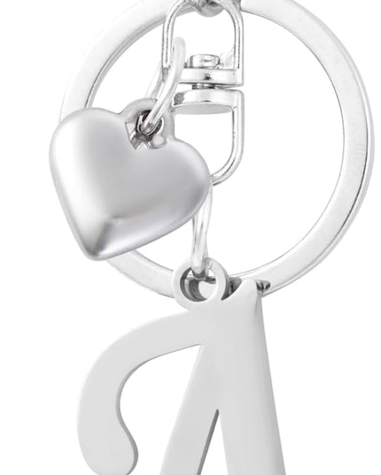 A-Z Heart Initial Letter Keychain, Stainless Steel Alphabet Charm for Handbags, Gift for Women and Girls