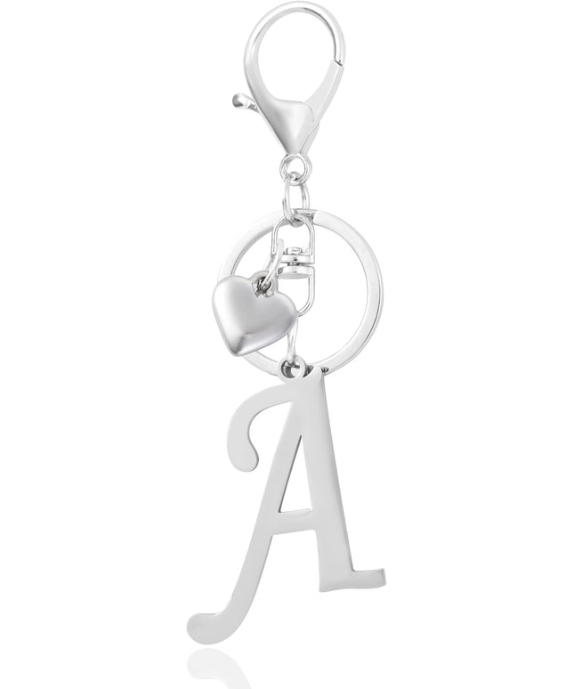 A-Z Heart Initial Letter Keychain, Stainless Steel Alphabet Charm for Handbags, Gift for Women and Girls